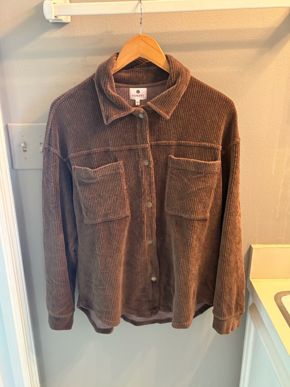 Sundry Corduroy Snap Button Down Shacket